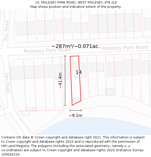 14, MOLESEY PARK ROAD, WEST MOLESEY, KT8 2LE: Plot and title map