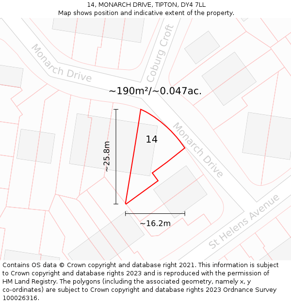 14, MONARCH DRIVE, TIPTON, DY4 7LL: Plot and title map