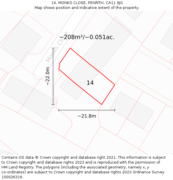14, MONKS CLOSE, PENRITH, CA11 9JG: Plot and title map