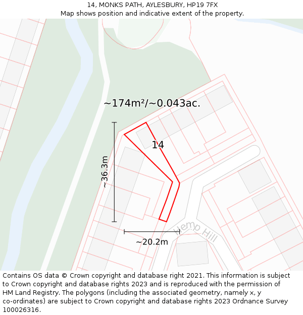 14, MONKS PATH, AYLESBURY, HP19 7FX: Plot and title map