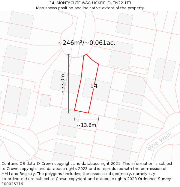 14, MONTACUTE WAY, UCKFIELD, TN22 1TR: Plot and title map
