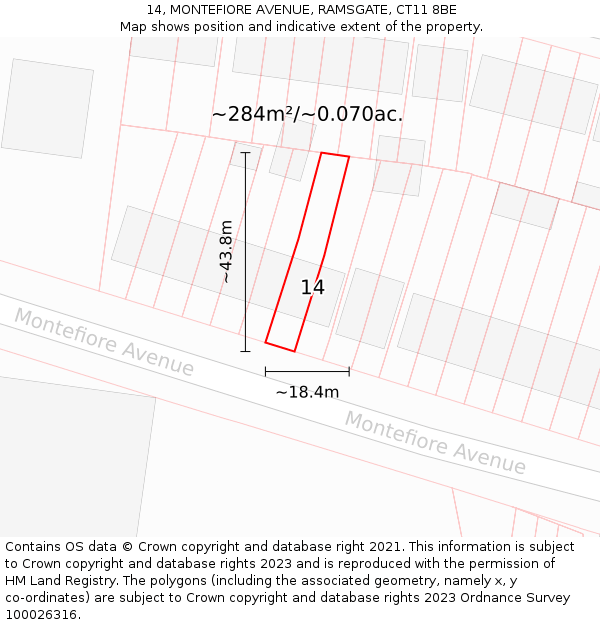 14, MONTEFIORE AVENUE, RAMSGATE, CT11 8BE: Plot and title map