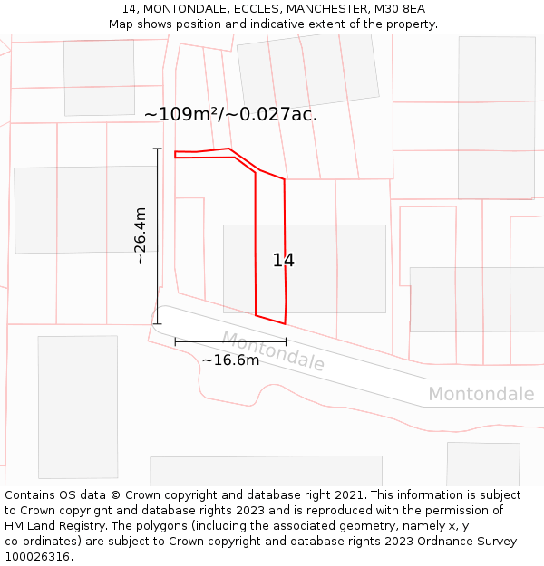 14, MONTONDALE, ECCLES, MANCHESTER, M30 8EA: Plot and title map
