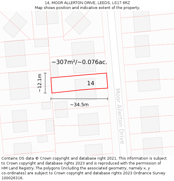 14, MOOR ALLERTON DRIVE, LEEDS, LS17 6RZ: Plot and title map