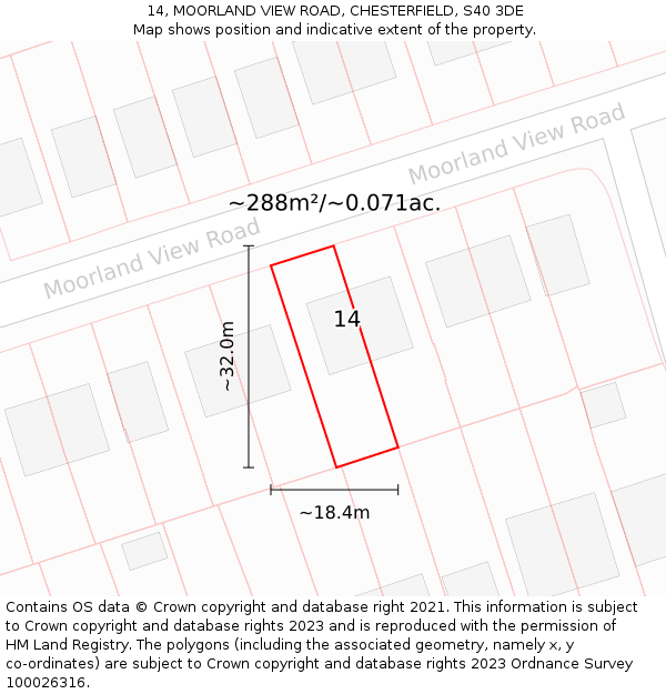 14, MOORLAND VIEW ROAD, CHESTERFIELD, S40 3DE: Plot and title map