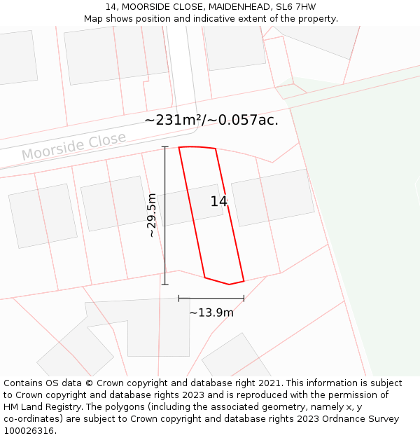 14, MOORSIDE CLOSE, MAIDENHEAD, SL6 7HW: Plot and title map