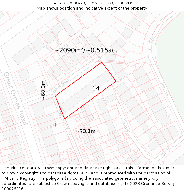 14, MORFA ROAD, LLANDUDNO, LL30 2BS: Plot and title map
