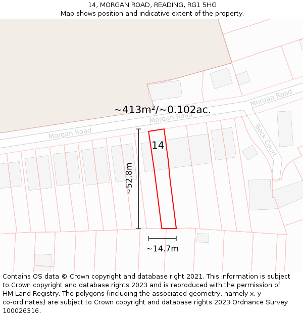 14, MORGAN ROAD, READING, RG1 5HG: Plot and title map