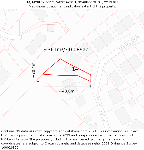 14, MORLEY DRIVE, WEST AYTON, SCARBOROUGH, YO13 9LF: Plot and title map