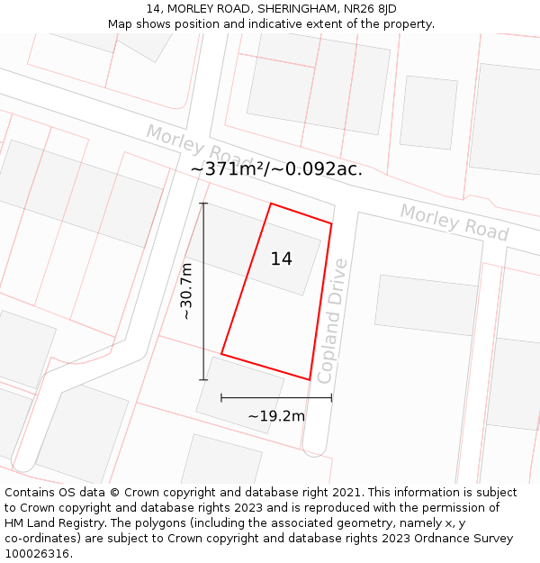 14, MORLEY ROAD, SHERINGHAM, NR26 8JD: Plot and title map