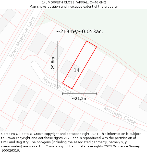 14, MORPETH CLOSE, WIRRAL, CH46 6HQ: Plot and title map