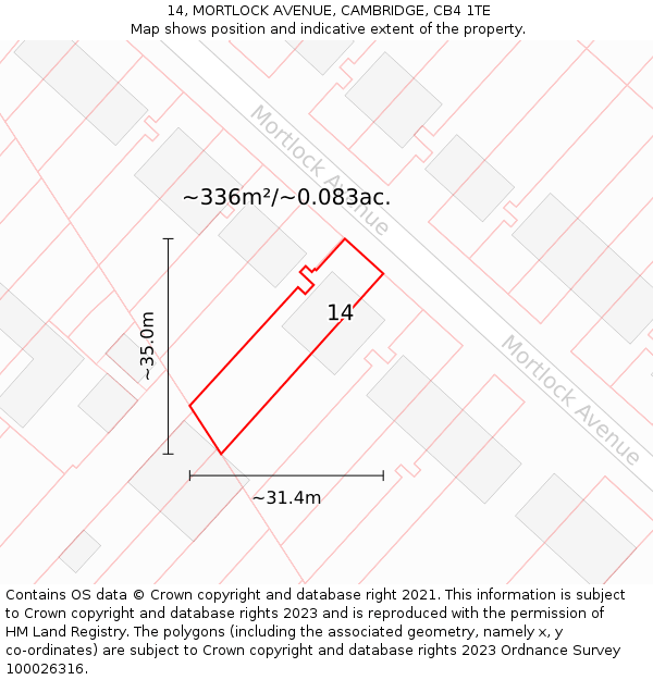 14, MORTLOCK AVENUE, CAMBRIDGE, CB4 1TE: Plot and title map