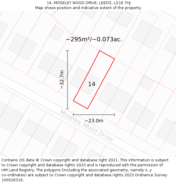 14, MOSELEY WOOD DRIVE, LEEDS, LS16 7HJ: Plot and title map