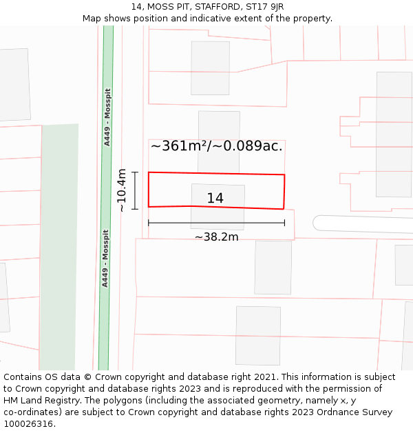 14, MOSS PIT, STAFFORD, ST17 9JR: Plot and title map