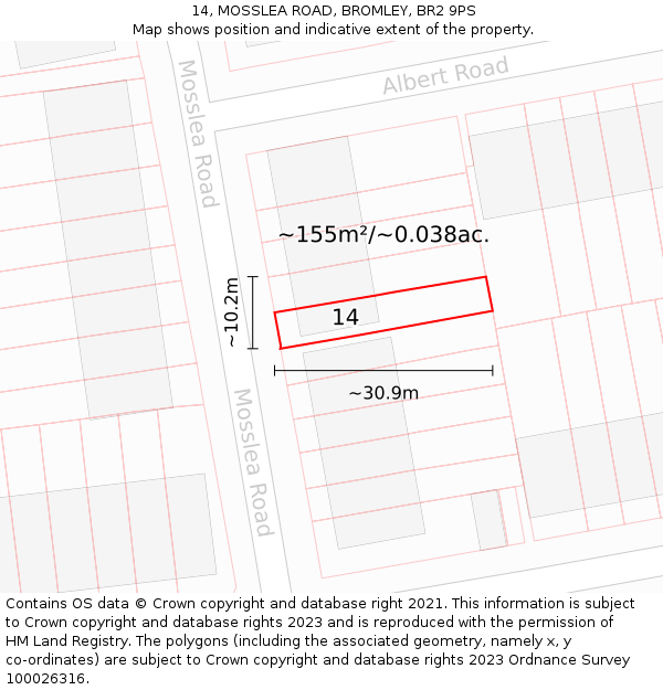 14, MOSSLEA ROAD, BROMLEY, BR2 9PS: Plot and title map