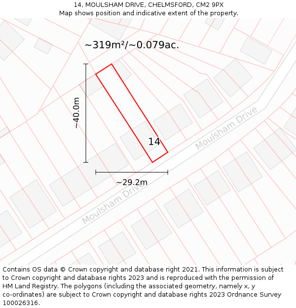 14, MOULSHAM DRIVE, CHELMSFORD, CM2 9PX: Plot and title map