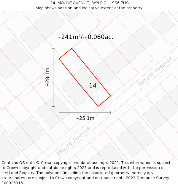 14, MOUNT AVENUE, RAYLEIGH, SS6 7HS: Plot and title map