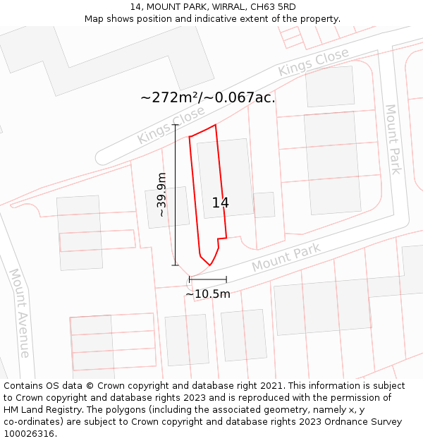 14, MOUNT PARK, WIRRAL, CH63 5RD: Plot and title map
