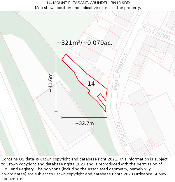 14, MOUNT PLEASANT, ARUNDEL, BN18 9BD: Plot and title map