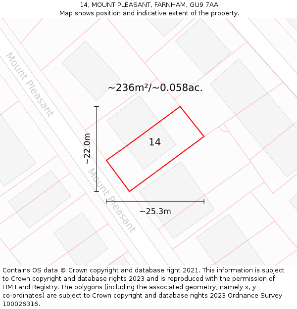 14, MOUNT PLEASANT, FARNHAM, GU9 7AA: Plot and title map