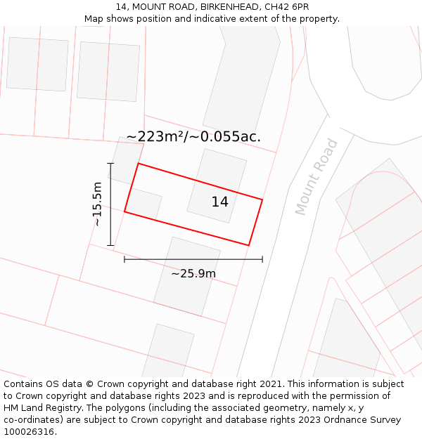 14, MOUNT ROAD, BIRKENHEAD, CH42 6PR: Plot and title map