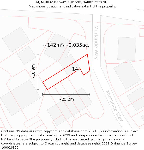14, MURLANDE WAY, RHOOSE, BARRY, CF62 3HL: Plot and title map