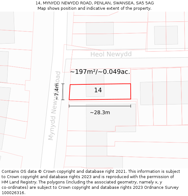 14, MYNYDD NEWYDD ROAD, PENLAN, SWANSEA, SA5 5AG: Plot and title map