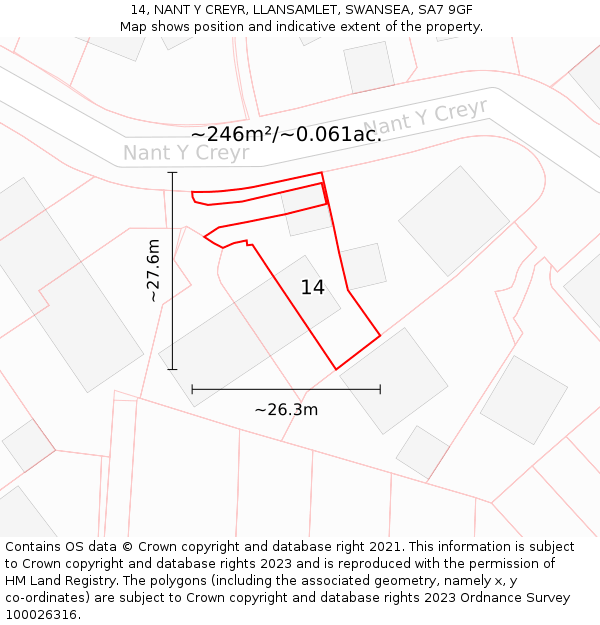 14, NANT Y CREYR, LLANSAMLET, SWANSEA, SA7 9GF: Plot and title map