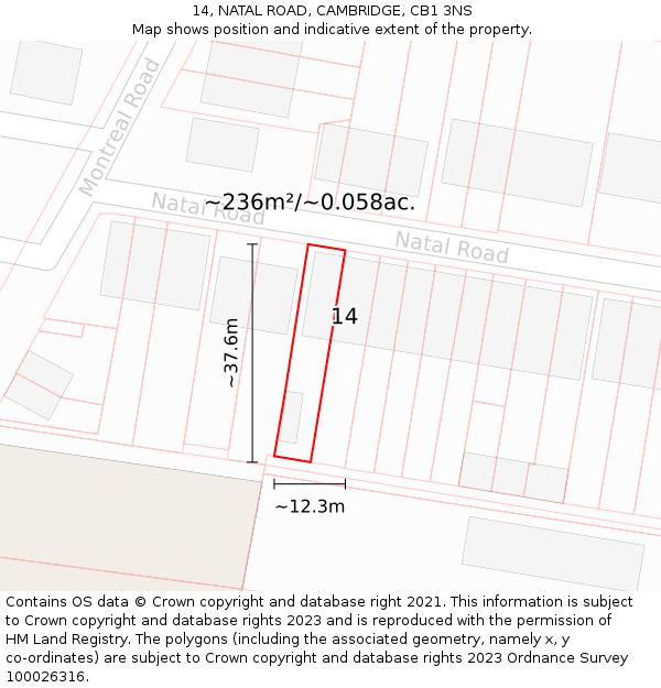 14, NATAL ROAD, CAMBRIDGE, CB1 3NS: Plot and title map