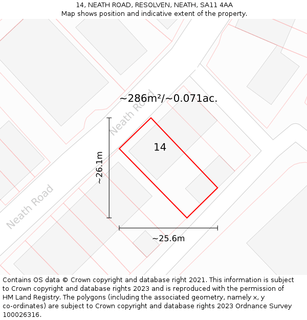 14, NEATH ROAD, RESOLVEN, NEATH, SA11 4AA: Plot and title map
