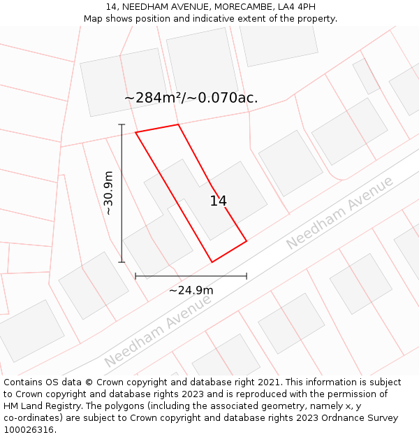 14, NEEDHAM AVENUE, MORECAMBE, LA4 4PH: Plot and title map