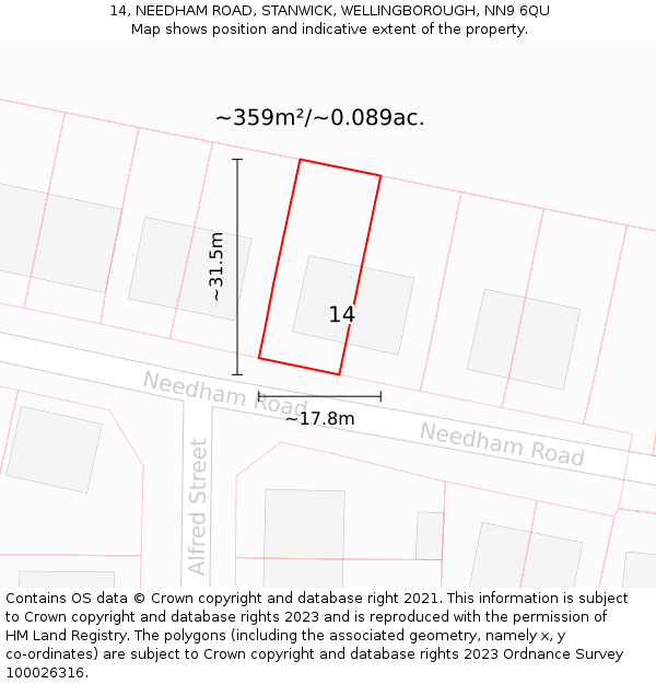 14, NEEDHAM ROAD, STANWICK, WELLINGBOROUGH, NN9 6QU: Plot and title map