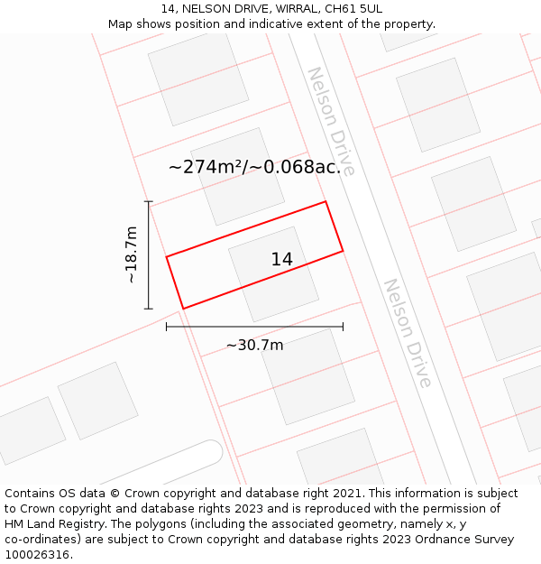 14, NELSON DRIVE, WIRRAL, CH61 5UL: Plot and title map