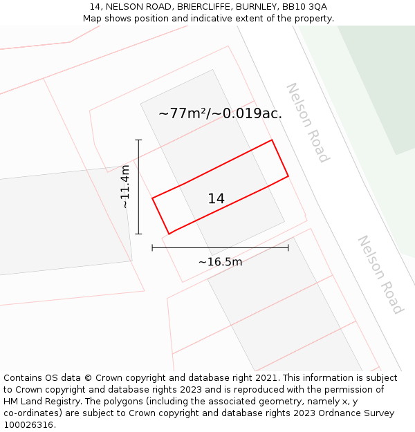 14, NELSON ROAD, BRIERCLIFFE, BURNLEY, BB10 3QA: Plot and title map