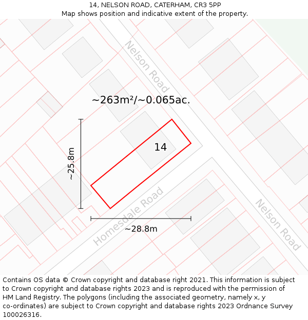 14, NELSON ROAD, CATERHAM, CR3 5PP: Plot and title map