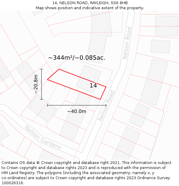 14, NELSON ROAD, RAYLEIGH, SS6 8HB: Plot and title map