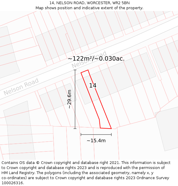 14, NELSON ROAD, WORCESTER, WR2 5BN: Plot and title map