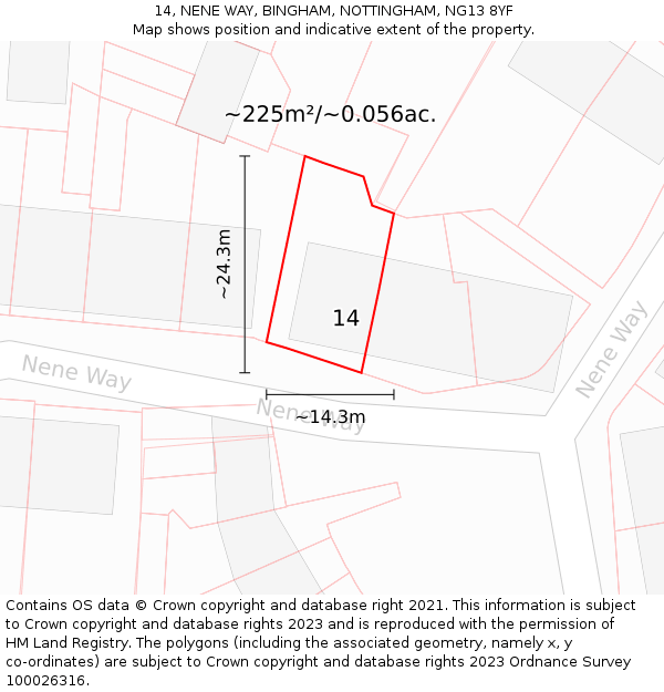 14, NENE WAY, BINGHAM, NOTTINGHAM, NG13 8YF: Plot and title map