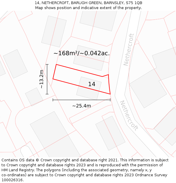 14, NETHERCROFT, BARUGH GREEN, BARNSLEY, S75 1QB: Plot and title map
