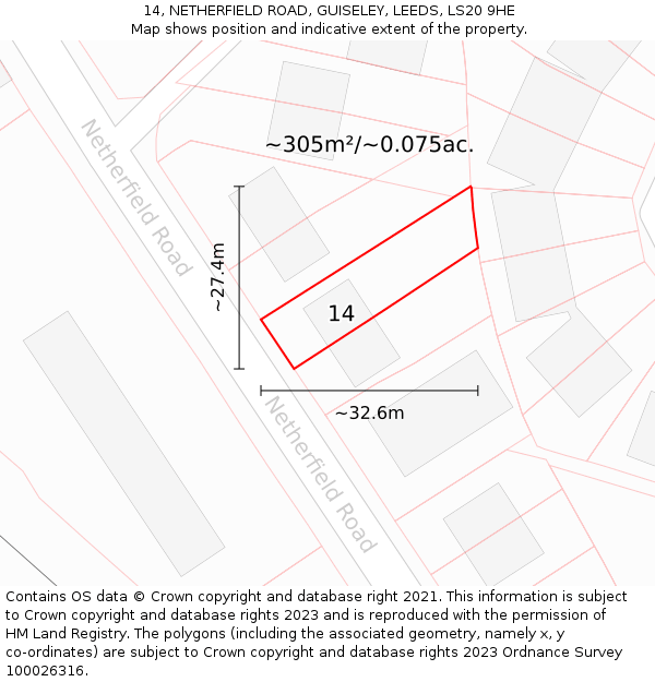 14, NETHERFIELD ROAD, GUISELEY, LEEDS, LS20 9HE: Plot and title map