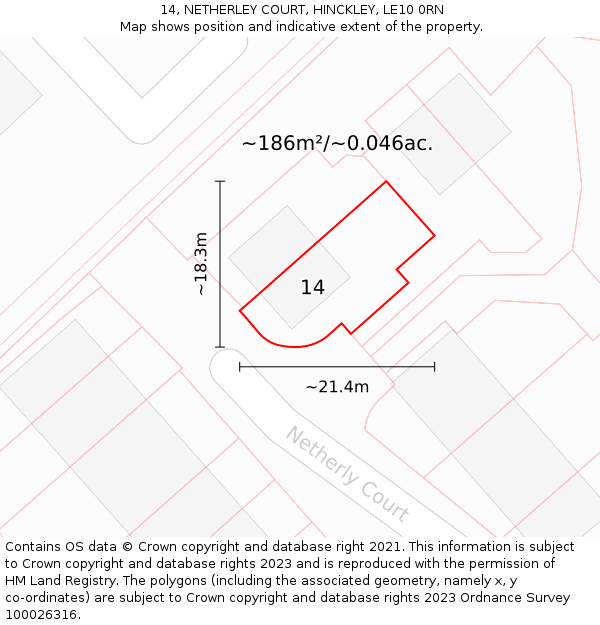 14, NETHERLEY COURT, HINCKLEY, LE10 0RN: Plot and title map