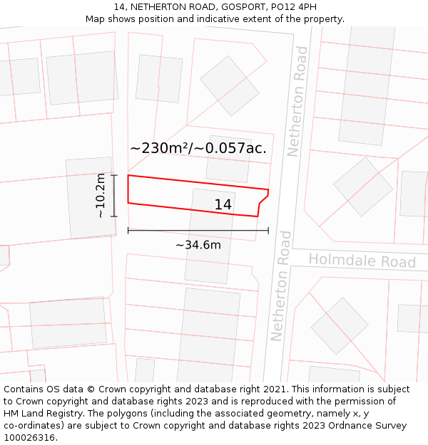 14, NETHERTON ROAD, GOSPORT, PO12 4PH: Plot and title map