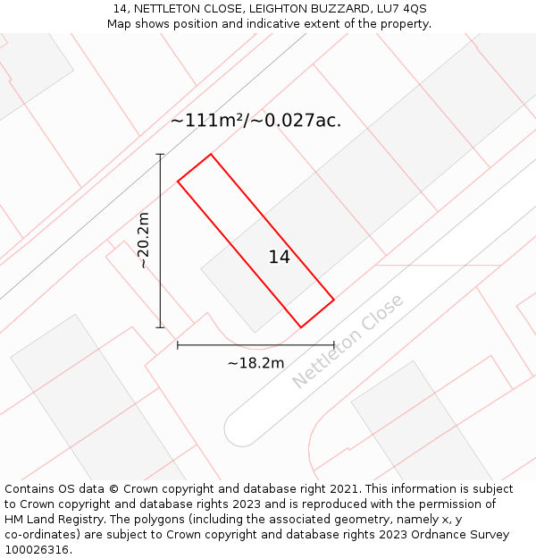 14, NETTLETON CLOSE, LEIGHTON BUZZARD, LU7 4QS: Plot and title map