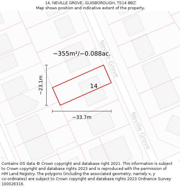 14, NEVILLE GROVE, GUISBOROUGH, TS14 8BZ: Plot and title map