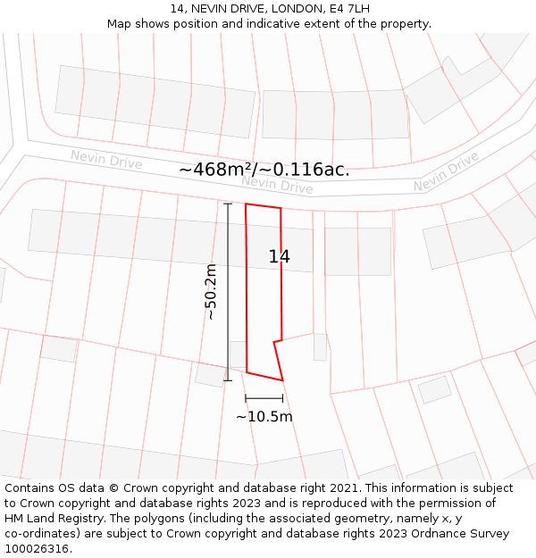 14, NEVIN DRIVE, LONDON, E4 7LH: Plot and title map