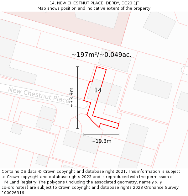 14, NEW CHESTNUT PLACE, DERBY, DE23 1JT: Plot and title map