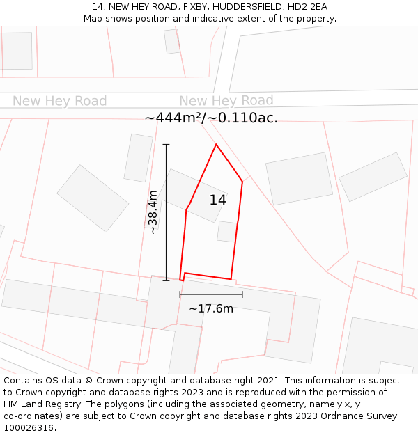 14, NEW HEY ROAD, FIXBY, HUDDERSFIELD, HD2 2EA: Plot and title map