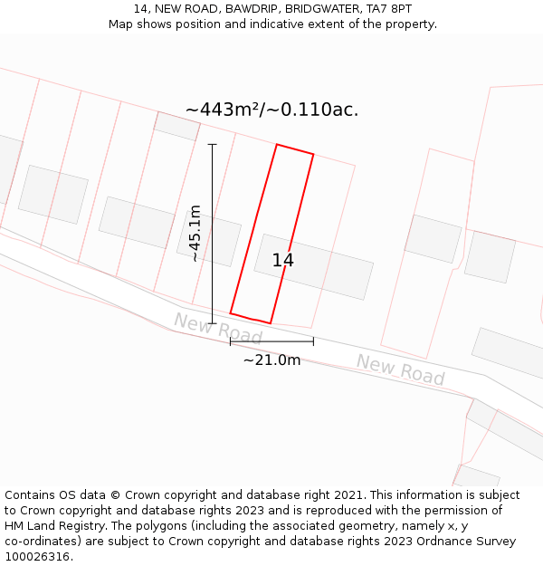 14, NEW ROAD, BAWDRIP, BRIDGWATER, TA7 8PT: Plot and title map