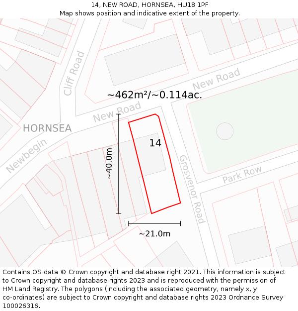 14, NEW ROAD, HORNSEA, HU18 1PF: Plot and title map