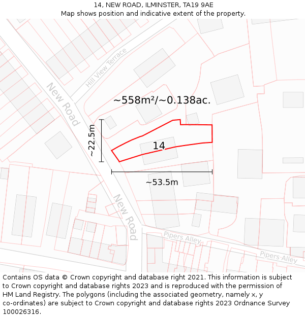 14, NEW ROAD, ILMINSTER, TA19 9AE: Plot and title map